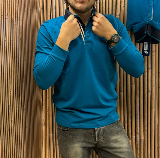 Polo manica lunga in caldo cotone |Ottanio