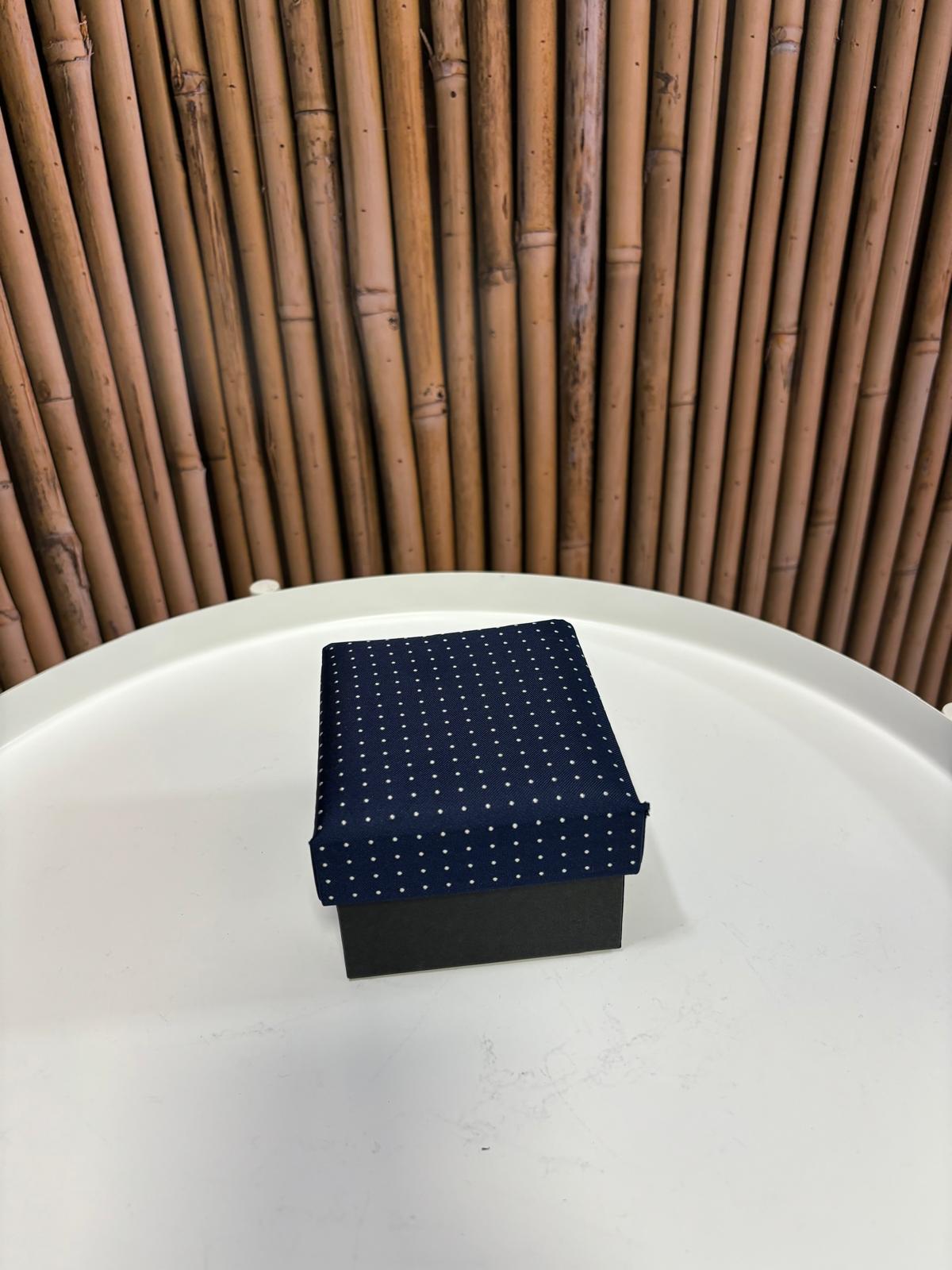 Cravatta con gemelli e pochette da taschino |Blu pois bianchi