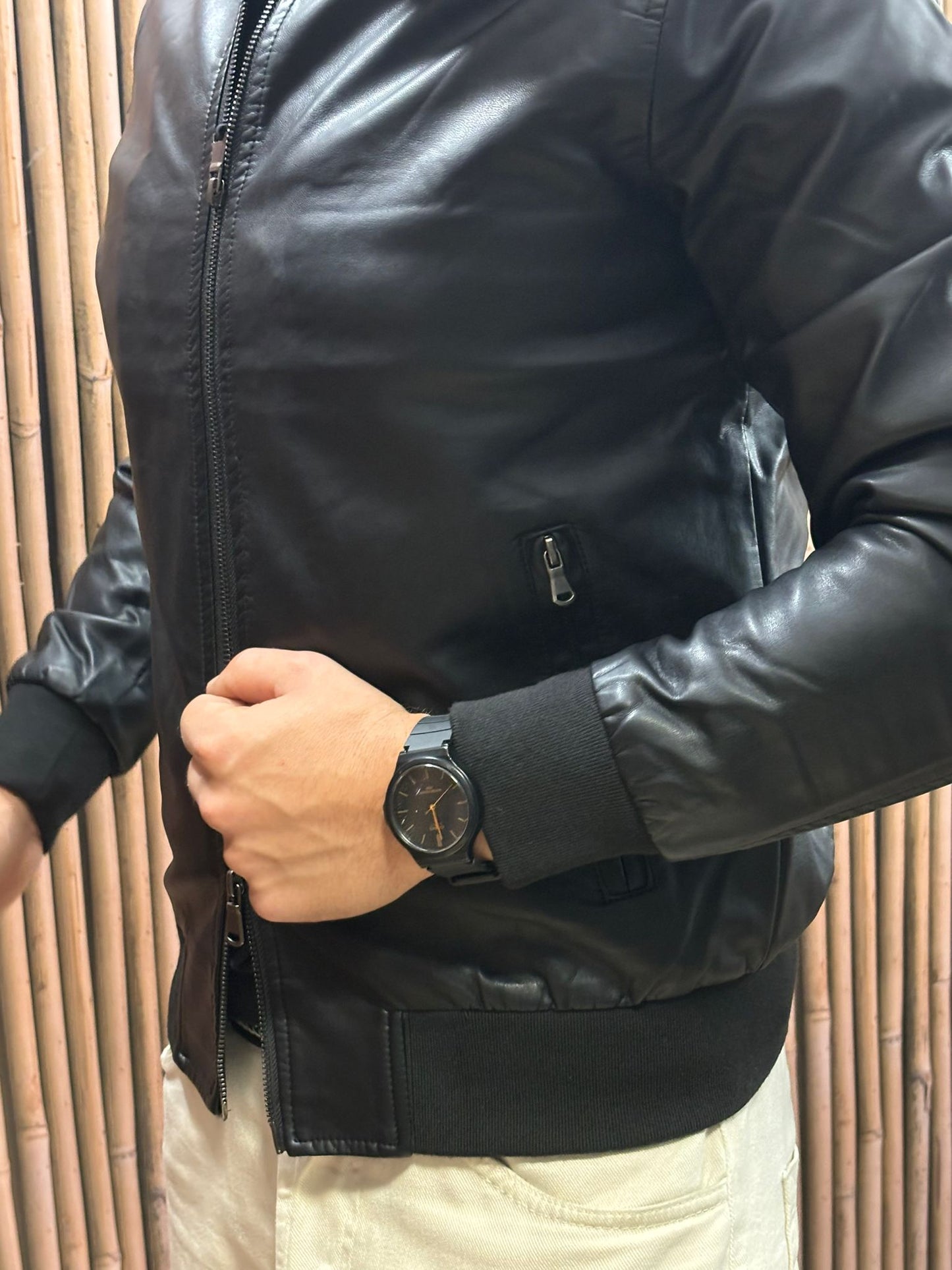 Giubotto ecopelle Nero trapuntato leggero