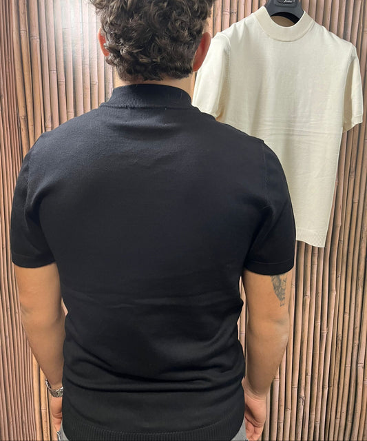 Maglia manica corta lupetto in lana rasata