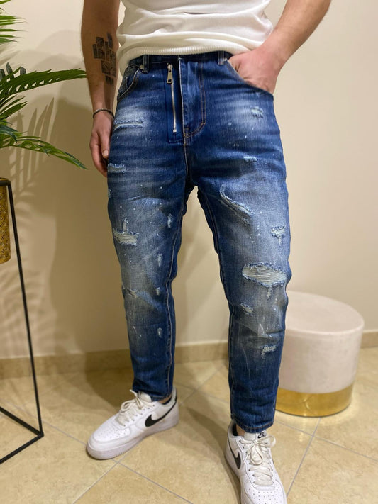 Jeans regular blu con strappi