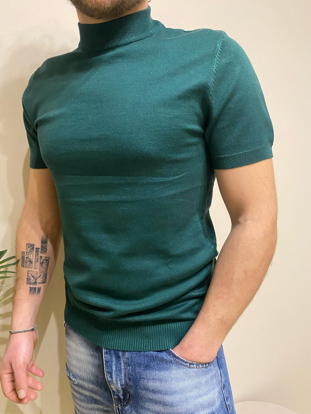 Maglia manica corta lupetto in lana rasata