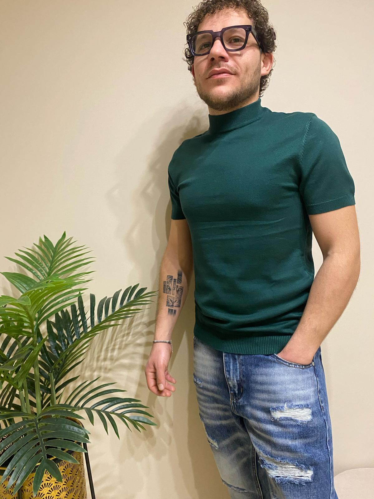 Maglia manica corta lupetto in lana rasata