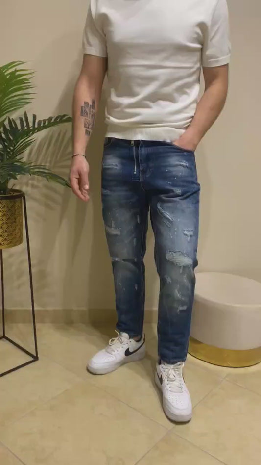 Jeans regular blu con strappi
